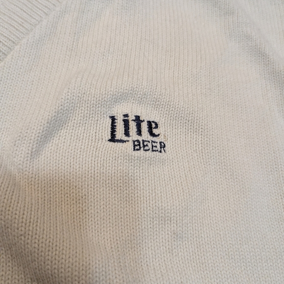 VTG Miller Lite Sweater Men's XL Cream Tight Knit Pull Over - Picture 3 of 6
